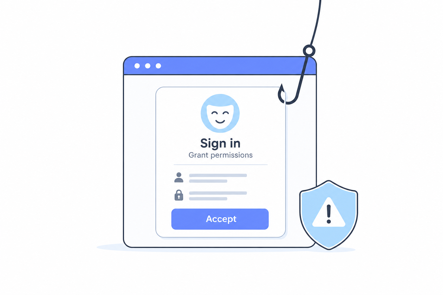 Simple illustration of a fake permission or consent screen used in an OAuth phishing attack.